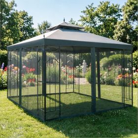 Gray 118'' X 118'' Steel Outdoor Patio Gazebo Canopy with Removable Mesh Curtains Display Shelves And Steel Frame