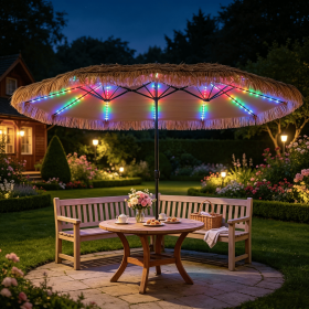 Solar Double-Sided Patio Umbrella 15 X 9 FT with 144 Multi-Colored Flowing Lights 12 Modes 12 Ribs for Outdoor Entertaining And Dining