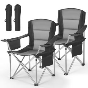 Oversized Camping Chairs, 450 lbs Heavy Duty Support, Portable Folding Camp Chairs with Padded Backrest & Armrests, Cup Holder & Side Pocket