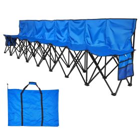 Portable Folding Bench, 8 Seat Foldable Soccer Bench with Side Pockets and Carrying Bag, Lightweight Sideline Seating with Back Rest for Football