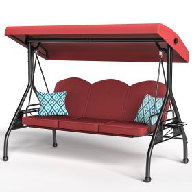 3 Seat Outdoor Porch Patio Swing with Stand 800lbs 2-in-1 Convertible Swing Bed (Round Tube) (Color: Red)