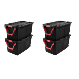 Large Wheeled Industrial Storage Bin, 40 Gallon Rugged Plastic Storage Tote with Latch Lid and Pull Handle, 2 Pack (Color: Black, Pack Size: 4 Pack)